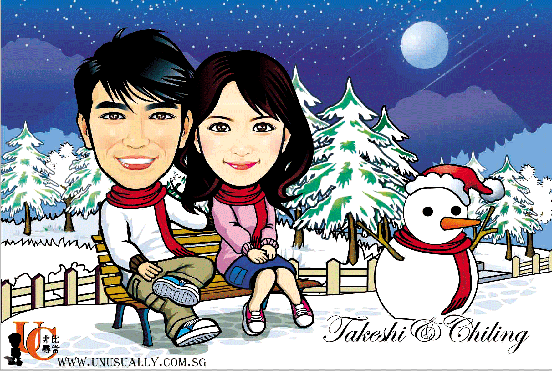 Digital Caricature Drawing - Winter Lovely Couple Theme
